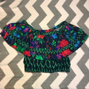 KENZO Silk Cropped Floral Bardot Top